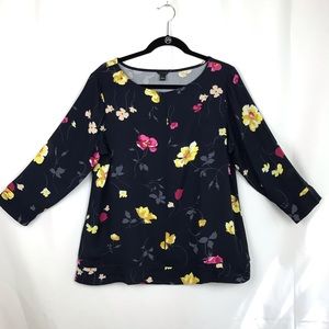 Ann Taylor Floral 3/4 Sleeve Top Blouse Semi Sheer